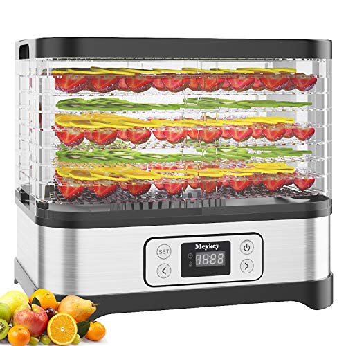 Nictemaw Dörrautomat Edelstahl Küchenminis Dörrgerät Obsttrockner mit 8 Einlegefächer, Dehydrator mit Temperaturregler, 400W, 35-70°C, 72h-Timer für Gemüse, Obst&Fleisch, Silber von Nictemaw