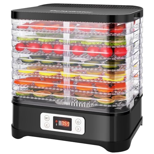 Nictemaw Dörrautomat Edelstahl Küchenminis Dörrgerät Obsttrockner mit 8 Einlegefächer, Dehydrator mit Temperaturregler, 400W, 35-70°C, 72h-Timer für Gemüse, Obst&Fleisch von Nictemaw