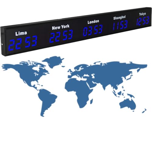 Digitale LED-Wanduhr mit mehreren Zeitzonen, Weltzeitzonenuhr für Büro und Zuhause, präzise und leise,Blue-5City Digitale LED-Wanduhr mit mehreren Zeitzonen, Weltzeitzonenuhr für Büro und Zuhause, präzise und leise,Blue-5City von Nicvrea