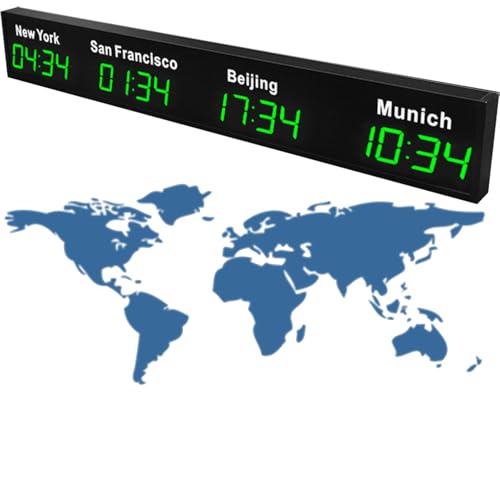 Digitale LED-Wanduhr mit mehreren Zeitzonen, Weltzeitzonenuhr für Büro und Zuhause, präzise und leise,Green-4City Digitale LED-Wanduhr mit mehreren Zeitzonen, Weltzeitzonenuhr für Büro und Zuhause, präzise und leise,Green-4City von Nicvrea