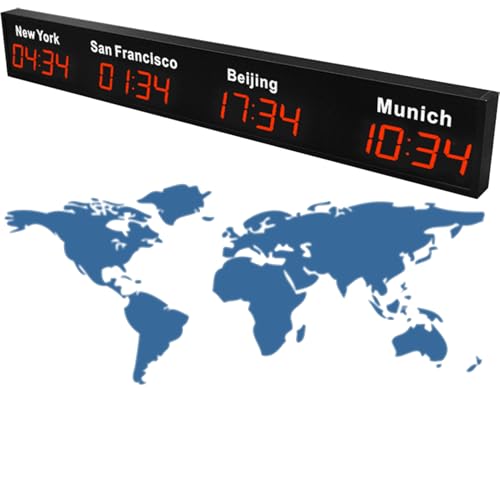 Digitale LED-Wanduhr mit mehreren Zeitzonen, Weltzeitzonenuhr für Büro und Zuhause, präzise und leise,Red-4City Digitale LED-Wanduhr mit mehreren Zeitzonen, Weltzeitzonenuhr für Büro und Zuhause, präzise und leise,Red-4City von Nicvrea