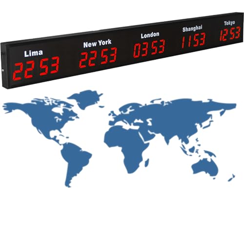 Digitale LED-Wanduhr mit mehreren Zeitzonen, Weltzeitzonenuhr für Büro und Zuhause, präzise und leise,Red-5City Digitale LED-Wanduhr mit mehreren Zeitzonen, Weltzeitzonenuhr für Büro und Zuhause, präzise und leise,Red-5City von Nicvrea