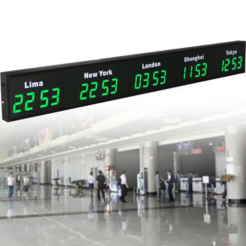 Digitale LED-Weltzeituhr, 3/4/5 Städte-Zeitzonen-Wanduhr, für Hotels und multinationale Unternehmen,Green-5City von Nicvrea