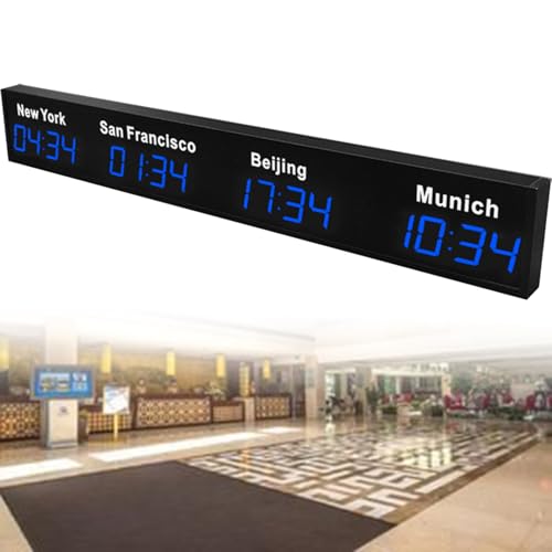Große digitale LED-Weltzeituhr mit 3/4/5 Zeitzonenanzeige, ideal für Hotels, Flughäfen und multinationale Unternehmen,Blue-4City von Nicvrea