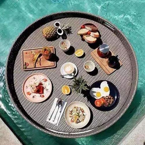 Nicvrea Schwimmendes Tablett für Pool Rattan Gewebtes Serviertablett, Pool Tablett,Servierbar Schwimm-Getränkehalter,Salat EIS Essen Pool Tablett Schwimmend,80cmRound-Coffee von Nicvrea