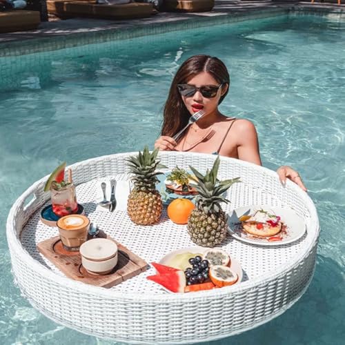Nicvrea Schwimmendes Tablett für Pool Rattan Gewebtes Serviertablett, Pool Tablett,Servierbar Schwimm-Getränkehalter,Salat EIS Essen Pool Tablett Schwimmend,80cmRound-White Nicvrea Schwimmendes Tablett für Pool Rattan Gewebtes Serviertablett, Pool Tablett,Servierbar Schwimm-Getränkehalter,Salat EIS Essen Pool Tablett Schwimmend,80cmRound-White von Nicvrea