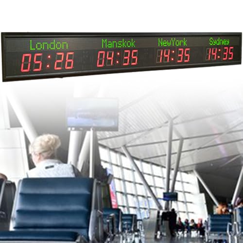 Weltzeituhr – Digitale LED-Wanduhr mit Zeitzonen für Büro, Zuhause, Wohnzimmer und Schule,4City von Nicvrea