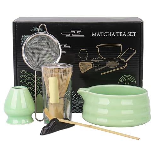 6-teiliges Matcha Set–Matcha Besen, Schale, Matcha Löffel & Sieb–Komplettes Matcha Tea Set für Tee-Liebhaber(Grün) von Nideen