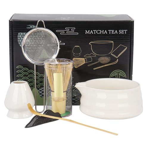 6-teiliges Matcha Set–Matcha Besen, Schale, Matcha Löffel & Sieb–Komplettes Matcha Tea Set für Tee-Liebhaber(Weiß) von Nideen