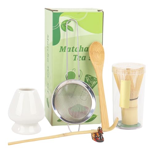 Matcha-Schneebesen 6er Set – Matcha-Set mit Schneebesen, Schaufel, Löffel, Sieb und Keramikhalter – Matcha-Bastelset (weiß) von Nideen