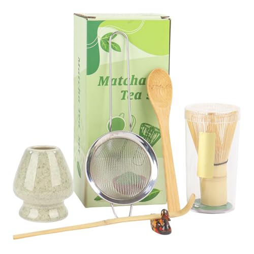 Matcha Schneebesen 6er Set - Matcha Set mit Schneebesen, Schaufel, Löffel, Sieb & Keramikhalter - Matcha Making Kit (Matcha Green) von Nideen