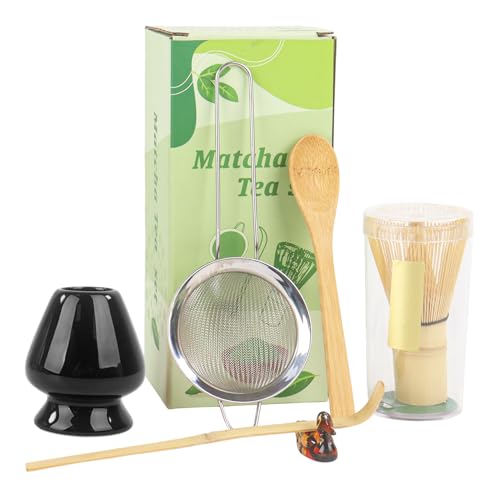 Matcha Schneebesen 6er Set - Matcha Set mit Schneebesen, Schaufel, Löffel, Sieb & Keramikhalter - Matcha Making Kit (Schwarz) von Nideen