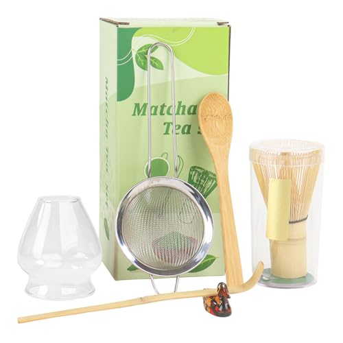Matcha-Schneebesen Set mit 6 Stück, Matcha-Set mit Schneebesen, Schaufel, Löffel, Sieb und Keramikhalter, Matcha-Bastelset (klares Glas) von Nideen