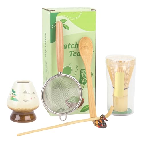 Matcha-Schneebesen-Set mit Schaufel und Sieb, 6 Stück, Matcha-Set für japanische Teezeremonie (weiß-braun) von Nideen