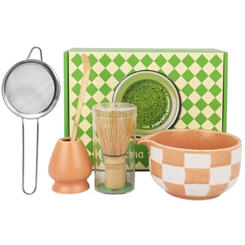 Matcha Set 5-teilig–Matcha Besen Set mit Matcha Schale, Matcha Tea Set Matcha Löffel(Orange) von Nideen