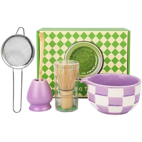 Matcha Set 5-teilig–Matcha Besen Set mit Matcha Schale, Matcha Tea Set Matcha Löffel(Lila) von Nideen