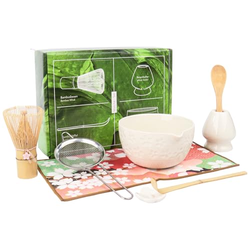 Matcha-Set aus Keramik, Matcha-Schüssel, Matcha-Schneebesen mit Sakura-Charme, komplettes japanisches Matcha-Set mit Schneebesen, Schaufel, Sieb und Tuch, 8-teilig Matcha-Set aus Keramik, Matcha-Schüssel, Matcha-Schneebesen mit Sakura-Charme, komplettes japanisches Matcha-Set mit Schneebesen, Schaufel, Sieb und Tuch, 8-teilig von Nideen
