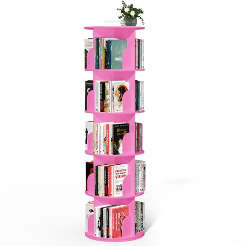 Nidouillet Drehbarer Bücherregalturm, 5 Etagen, drehbares Bücherregal, Lazy Susan, drehbares 360°-Bücherregal, Aufbewahrung, runder Organizer, vertikale Drehecke, Bücherregal für kleinen Raum, Rosa Nidouillet Drehbarer Bücherregalturm, 5 Etagen, drehbares Bücherregal, Lazy Susan, drehbares 360°-Bücherregal, Aufbewahrung, runder Organizer, vertikale Drehecke, Bücherregal für kleinen Raum, Rosa von Nidouillet