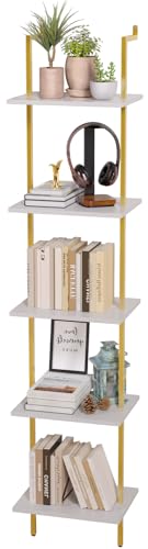 Nidouillet Leiterregal, 5-stöckiges Bücherregal zur Wandmontage, mit Metallrahmen, Vintage-Stil, offen, Weiß von Nidouillet