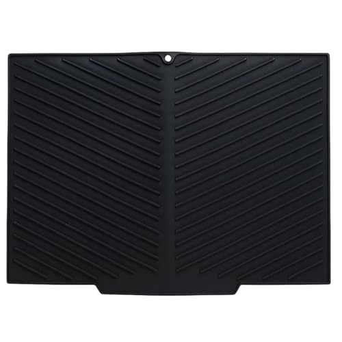Abtropfmatte Spüle, Silikon Abtropfmatte Geschirr Schwarz, 43,5 x 33,5 cm, Rutschfeste Küchenmatte für Optimales Trocknen, Platzsparende Aufbewahrung von NieYat