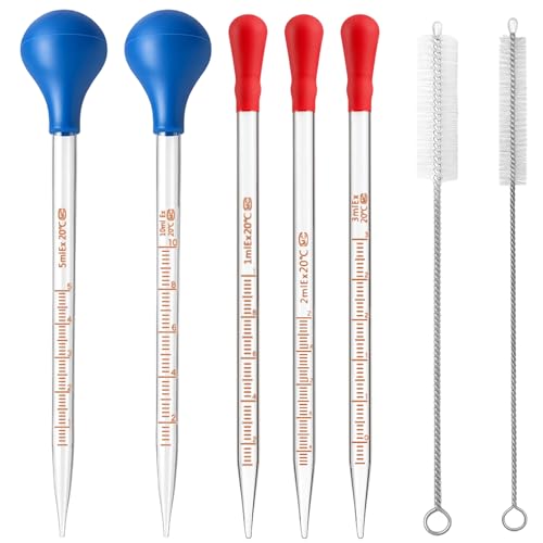 Pipette Set, 7-teilig mit Glaspipette 1ml 2ml 3ml 5ml 10ml und Reinigungsbürsten, Für Labor Schule DIY Projekte, Präzise Messung von Reagenzien Ölen Flüssigkeiten von NieYat