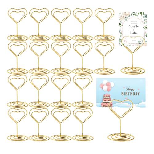 NieYat 20 Stück Tischkartenhalter Gold, Menükartenhalter Metall Herz, Kartenhalter Tisch Für Hochzeiten, Geburtstagsfeiern, Büroorganisation von NieYat