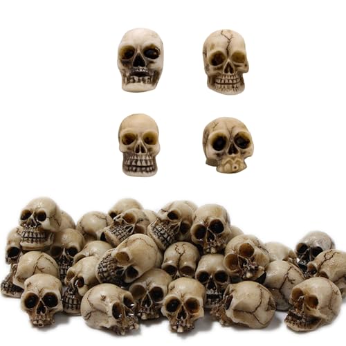 NieYat 20 Stück Totenkopf Deko, Totenkopf Set Mini Totenkopf Figur, Mini Schädel Totenkopf Modell Totenschädel Deko, für Spukhaus, Halloween Horror Party, Dekoration für Halloween (Knochengrau) von NieYat