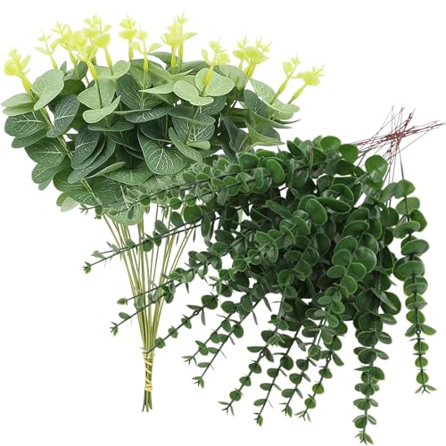 NieYat 40 Stück Künstliche Eukalyptus Zweige in 2 Stilen, Gefälschte Pflanze, Künstliche Eukalyptusblätter Deko, Künstlicher Eukalyptus für Tischdeko, Hochzeitsdeko, Partydekoration (Grün) von NieYat