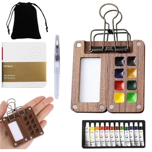 NieYat 6 Stück Pocket Aquarell Set, Mini Aquarell Reiseset Mit Holzpalette, Set Unterwegs Für Künstler Und Anfänger, Inklusive 12 Farben, Pinsel Und Skizzenbuch NieYat 6 Stück Pocket Aquarell Set, Mini Aquarell Reiseset Mit Holzpalette, Set Unterwegs Für Künstler Und Anfänger, Inklusive 12 Farben, Pinsel Und Skizzenbuch von NieYat
