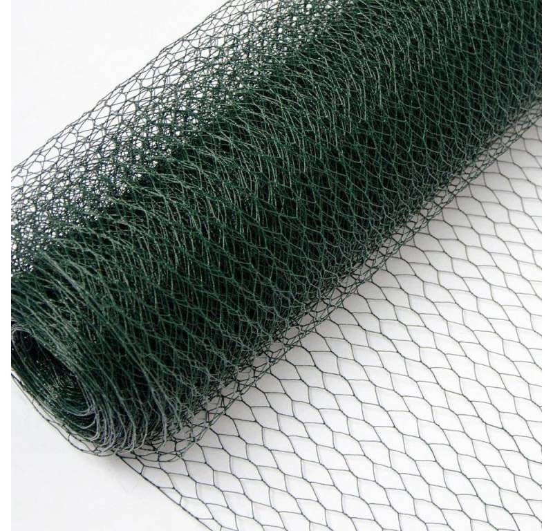 Niederberg Metall Maschendrahtzaun Grün - 25 x 1 m Sechskantdraht PVC Ummantelt - Hühnerzaun Drahtrolle, 0,8 mm Drahtgitter - 13 mm Hasendraht - Kaninchendraht - Käfigdraht von Niederberg Metall