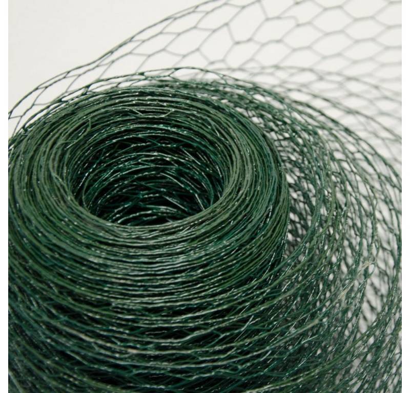 Niederberg Metall Maschendrahtzaun Set 5 x 0,5 m - Sechseck Gitterdraht mit 5 Pfosten - Drahtgitter Grün, 13 x 13 mm Maschendraht - PVC Ummantelt - Drahtrolle mit Zaunpfählen von Niederberg Metall