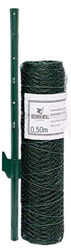 Niederberg Metall Maschendrahtzaun Set - 25m x 50cm Zaun - 20 Pfosten - 13x13 Zaunset Verzinkt Grün von Niederberg Metall