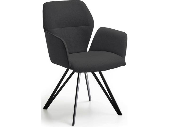 Armlehnstuhl NIEHOFF SITZMÖBEL Merlot 1632-04 , grau (graphit), B:62cm H:91cm T:60cm, Webstoff (100% Polyester), Stühle, mit Dreh- und Rückholfunktion, Gestell aus schwarzem Eisen, 2er Set von Niehoff-Sitzmöbel