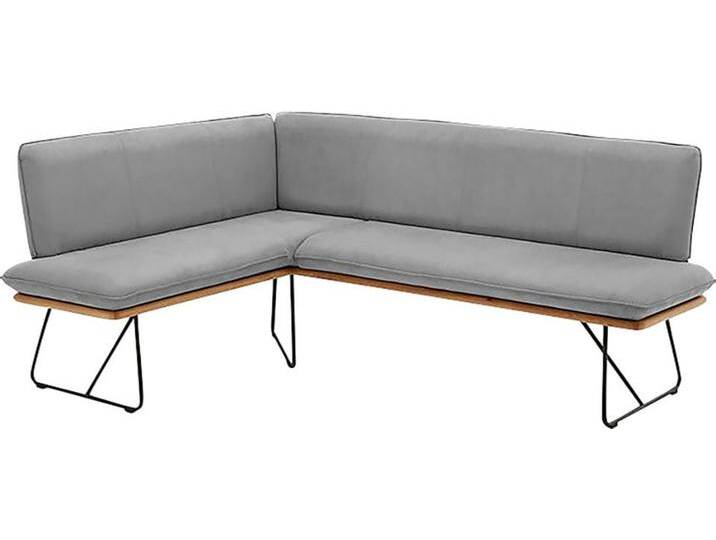 Eckbank NIEHOFF SITZMÖBEL, grau (platingrau, schwarz), H:85cm T:68cm, 100% PES, Sitzbänke, Spitzkissenoptik, mit umlaufender Holzleiste in Charakter-Eiche von Niehoff-Sitzmöbel