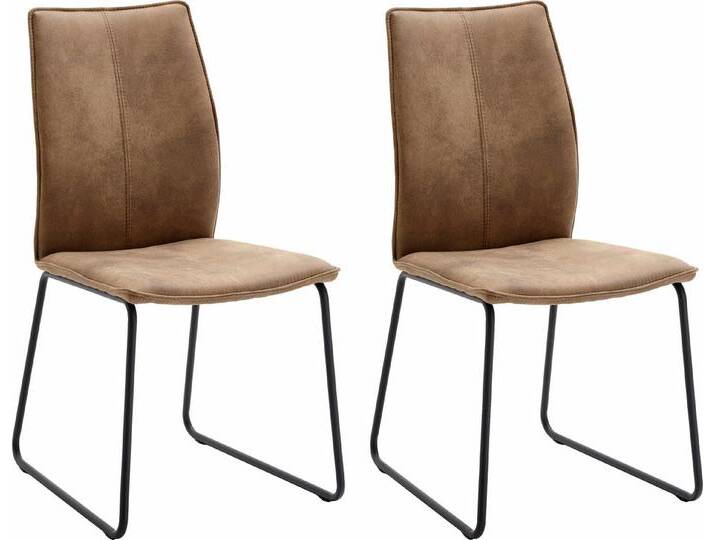 NIEHOFF SITZMÖBEL Polsterstuhl Capri (Set, 2 St), Kufengestell aus Eisen, Bezug in Microfaser oder Leder, braun, schlamm von Niehoff-Sitzmöbel