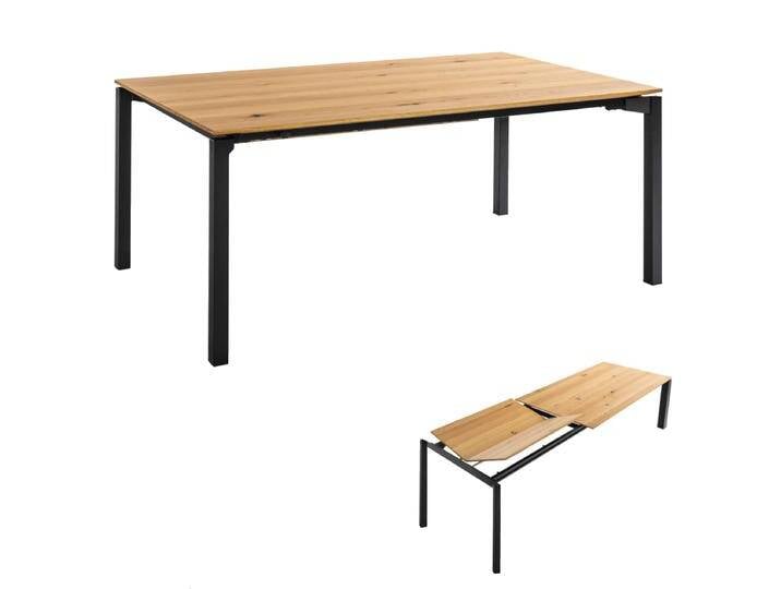 Niehoff Esstisch Monaco M613 in Eiche Furnier mit Kubus-Gestell aus schwarzem Metall in 3 Größen wählbar mit Frontslide und Butterflyeinlage Niehoff Esstisch Monaco M613 in Eiche Furnier mit Kubus-Gestell aus schwarzem Metall in 3 Größen wählbar mit Frontslide und Butterflyeinlage von Niehoff-Sitzmöbel