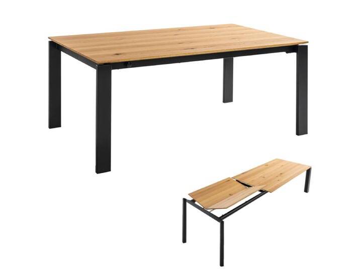 Niehoff Esstisch Monaco M713 in Eiche Furnier mit Rechteck-Gestell aus schwarzem Metall in 3 Größen wählbar mit Frontslide und Butterflyeinlage von Niehoff-Sitzmöbel