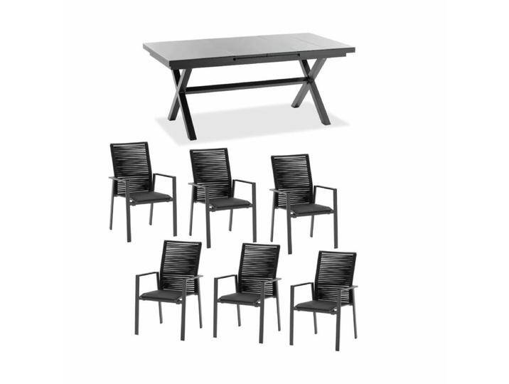 Niehoff Gartenmöbel-Set mit 6x Stuhl Cervo und Tisch Nalvo - Rope schwarz von Niehoff-Sitzmöbel