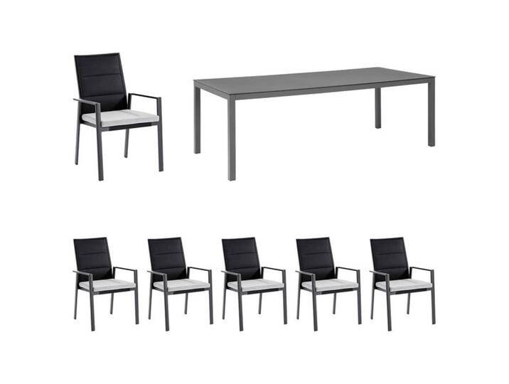 Niehoff Nancer Gartenmöbel-Set L (6 Plätze) Tisch 220x100cm Schwarz Dunkelgrau Hellgrau von Niehoff-Sitzmöbel