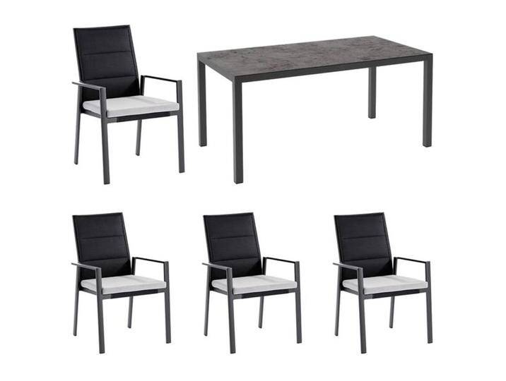 Niehoff Nancer Gartenmöbel-Set M (4 Plätze) Tisch 160x90cm Schwarz Dunkelgrau Hellgrau von Niehoff-Sitzmöbel
