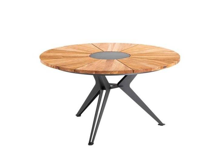 Niehoff Nexor Gartentisch Ø140cm Stahl/Teak Dunkelgrau von Niehoff-Sitzmöbel