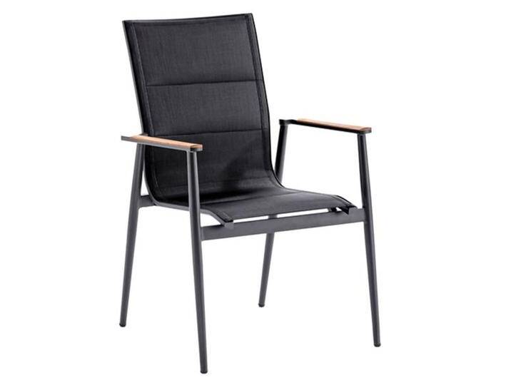 Niehoff Regg Hochlehnersessel Aluminium/Textilene mit Teakarmlehnen Dunkelgrau von Niehoff-Sitzmöbel