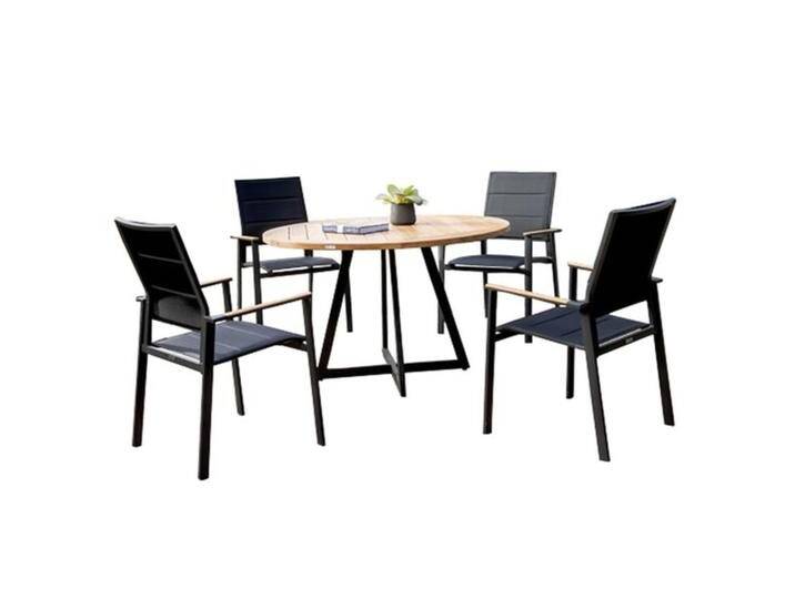 Niehoff Revent Gartenmöbel-Set M (4 Plätze) Tisch Ø125cm Schwarz Dunkelgrau von Niehoff-Sitzmöbel