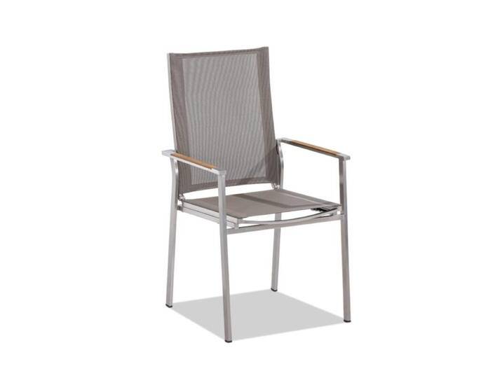 Niehoff Scalea Flex Hochlehner - Sitz Textil taupe Armlehnen Teakholz von Niehoff-Sitzmöbel