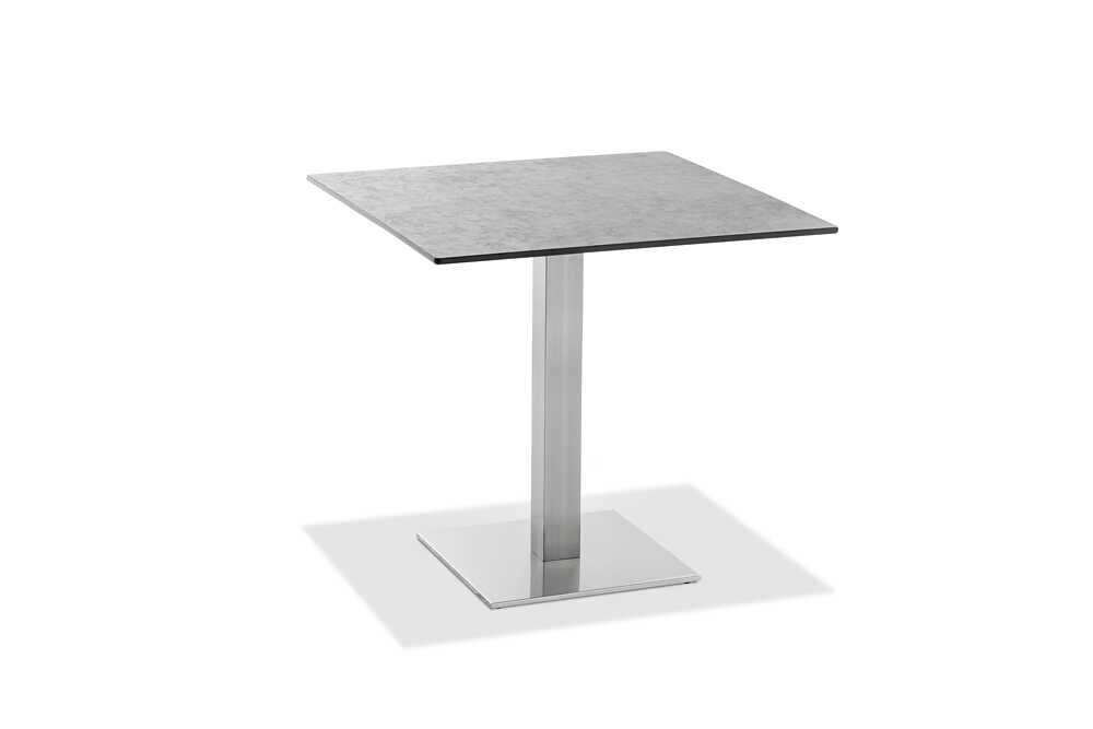 Tisch Bistro Gestell Edelstahl Gebürstet Tischplatte HPL Zement von Niehoff