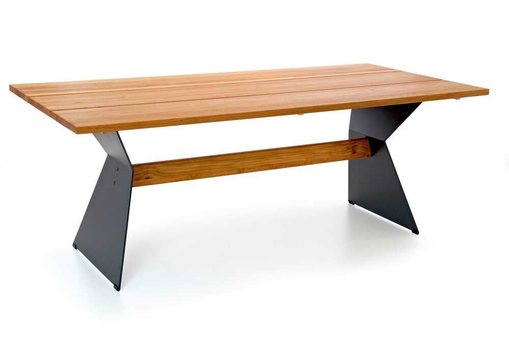 Tisch Nero Gestell Stahl Pulverbeschichtet Anthrazit Tischplatte Teak von Niehoff