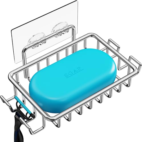 Nieifi Edelstahl Seifenschale mit Haken, Wandmontage Seifenhalter Ohne Bohren, Rostfrei, Wasserdicht Seifenablage für Dusche, Badezimmer, Küche (Silber) von Nieifi