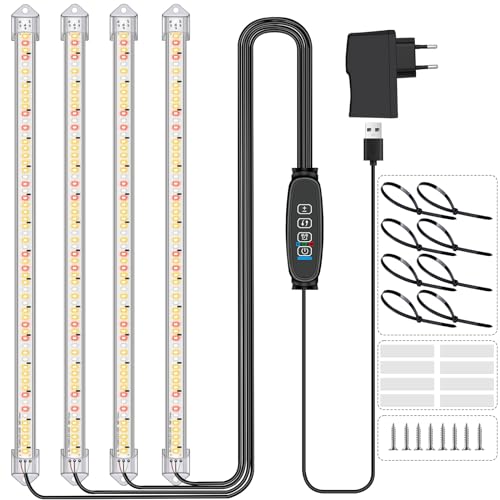 4 Stäbe Pflanzenlichtstreifen, Pflanzenleuchten für Zimmerpflanzen, Vollspektrum Sonnenlicht Wachstumslampe mit Auto On/Off 3/9/12H Timer, 10 dimmbare Stufen grow lampe 4 Stäbe Pflanzenlichtstreifen, Pflanzenleuchten für Zimmerpflanzen, Vollspektrum Sonnenlicht Wachstumslampe mit Auto On/Off 3/9/12H Timer, 10 dimmbare Stufen grow lampe von Niello