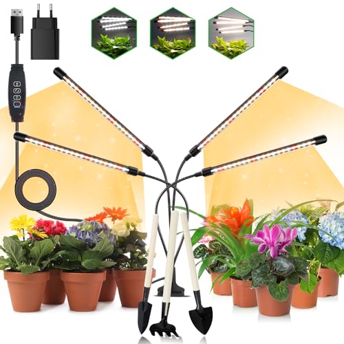 Niello 4Kopf Pflanzenlampe LED, USB Pflanzenlicht, Vollspektrum Grow Lampe, Pflanzenleuchte Wachsen licht für Zimmerpflanzen mit Zeitschaltuhr 3/9/12H, 3 Modi & 10 Dimmstufen Wachstumslampe. von Niello