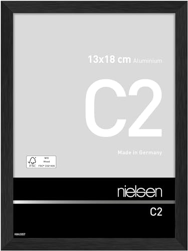 nielsen Bilderrahmen, 13 x 18 cm, Aluminium, Schwarz matt, Fotorahmen zum Auftstellen und Aufhängen im Hoch- & Querformat, Echtglas, C2 von nielsen
